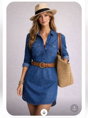 White House Black Market Denim Shirt Dress Size 4 Lightweight Chambray Henley